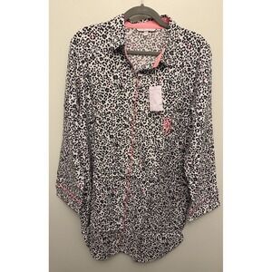 Victoria's Secret Pajama Shirt Women's Medium Animal Print‎ L/S Mobwife Lounge